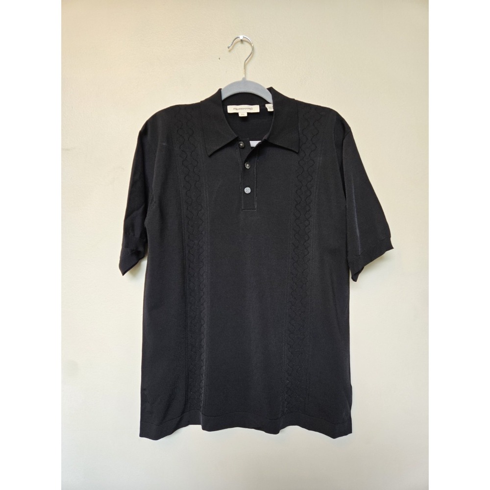 Vintage Pronto Uomo Mens Black Knit Sweater Polo Shirt XXL Fits XL